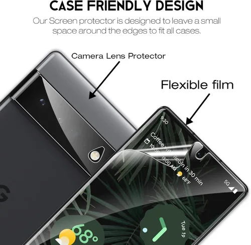 Vista 3 de LK Protector de pantalla de TPU flexible diseñado para Google Pixel 6 Pro (no de vidrio) + 2 protectores de lente de cámara de vidrio templado