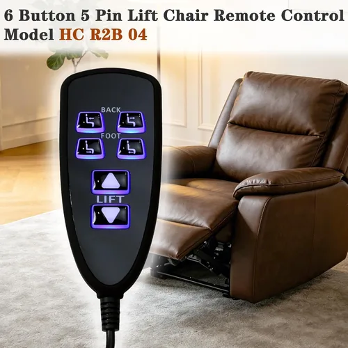 Vista 3 de Power Reclinable Raffel Systems Modelo HC R2B 04 Reemplazo 6 Botones 5 Pin Control Remoto Mano para Silla Elevadora