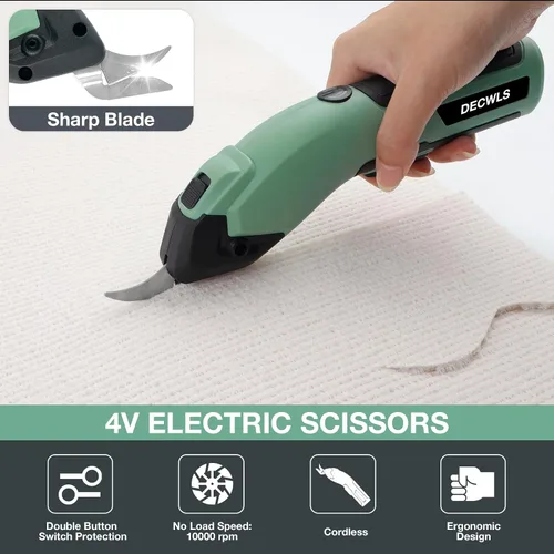 Vista 5 de Tijeras eléctricas inalámbricas para tela, tijeras de cartón recargables de 4 V con 3 cuchillas afiladas reemplazables, tijeras eléctricas