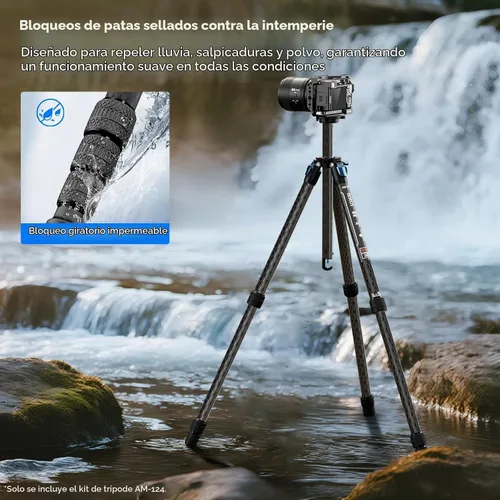 Vista 2 de SIRUI AM-124 Trípode de fibra de carbono con columna central triangular, trípode de viaje compacto de 62.6 pulgadas para cámara, 4 secciones