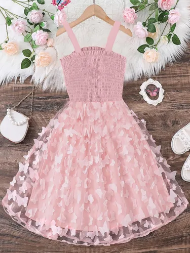 Vista 2 de WDIRARA Vestido camisero acampanado sin mangas con apliques de mariposa para niña