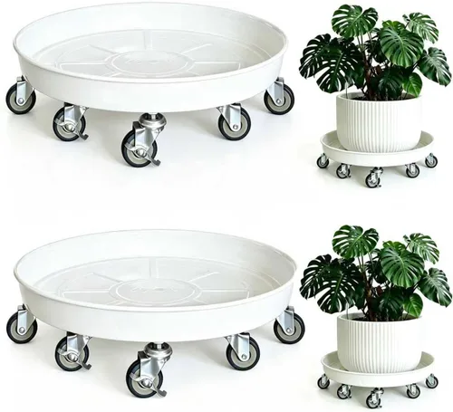 Vista 12 de Organizador de macetas con ruedas (capacidad de 430 libras), soporte de metal resistente con ruedas de freno, bandeja para plantas para interiores
