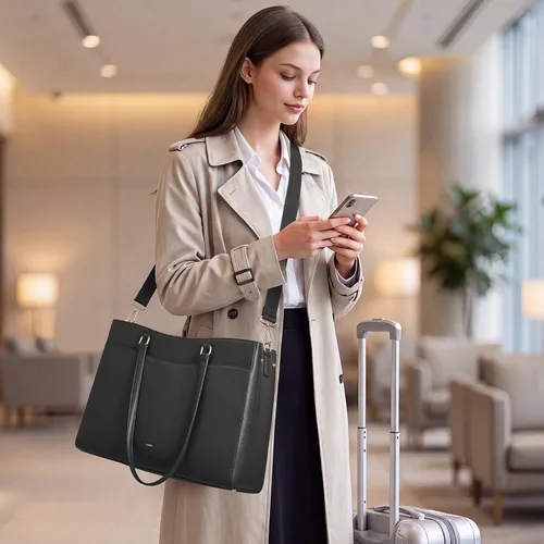 Vista 4 de S-ZONE Bolsa de almuerzo para mujer, bolsa de trabajo con compartimento de Negro