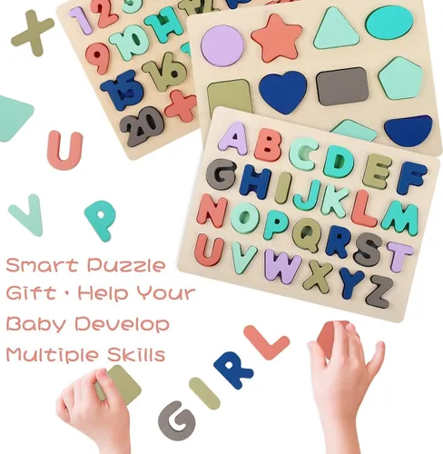 Vista 5 de Rompecabezas de madera para niños pequeños, rompecabezas con forma de números del alfabeto de LENNYSTONE para niños pequeños preescolar, juguetes