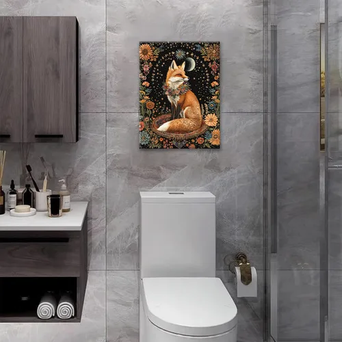 Vista 8 de Lienzo decorativo para pared, diseño de zorro, diseño bohemio de animales para cocina, sala de estar, dormitorio, baño, oficina, zorros, pintura