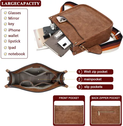 Vista 4 de HKCLUF Bolso cruzado para mujer, 2 piezasjuego de cartera de cuero con 2 correas ajustables para guitarra