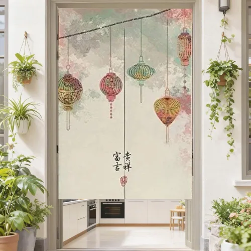 Vista 4 de MYRU Cortina de Feng Shui japonesa Noren para dormitorio chino (fruta, 33 x 55 pulgadas)