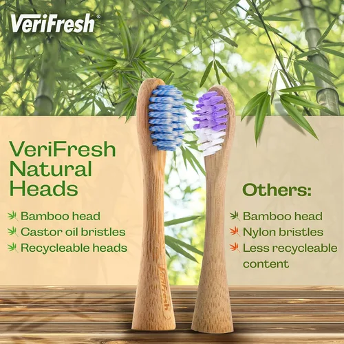 Vista 5 de Cepillo de dientes de bambú sónico VeriFresh, incluye 2 cabezales de cepillo Cabezales de bambú biodegradables, cerdas de aceite de ricino