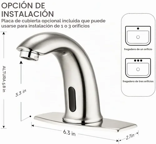 Vista 4 de Grifo de lavabo de baño sin contacto Sensor de movimiento automático Manos