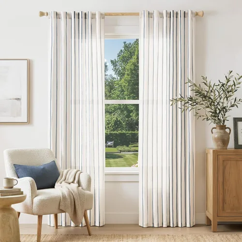 Vista 27 de Cortinas de cocina estilo granja a rayas Vangao de 24 pulgadas de largo, cortinas de lino para café, cortinas de nivel con rayas, cortinas Boxter
