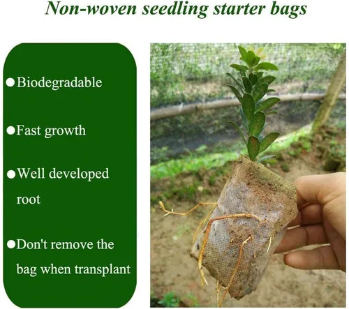 Vista 5 de TITA-DONG 200 bolsas biodegradables no tejidas para vivero, frutas de flores vegetales, bolsas de fibra de trasplante de suelo, bolsa de cultivo
