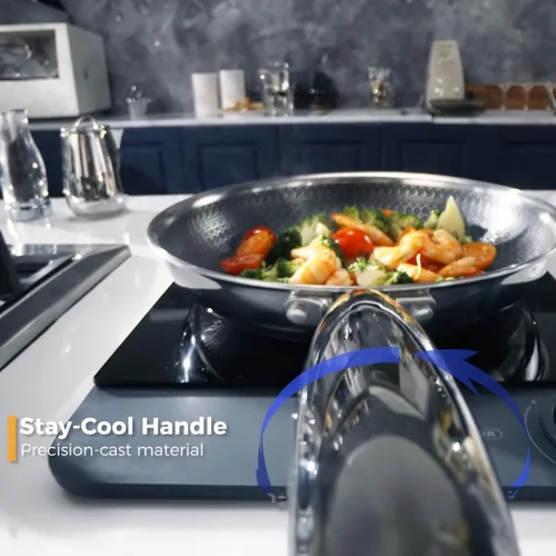 Vista 6 de Juego de sartenes antiadherentes, 6 piezas de acero inoxidable 18/10 de 5 capas Hybrid Non stick 8 10 12-inch Frying Pans with Lid, Induction