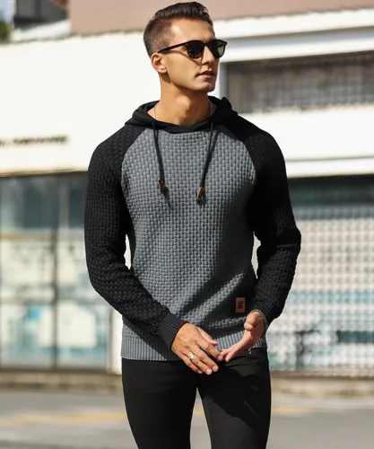 Vista 5 de Zaitun - Sudadera de punto con capucha para hombre, de manga larga, color liso, suéter con capucha