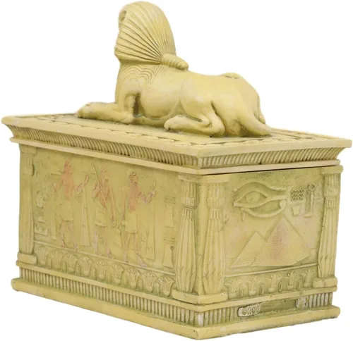 Vista 4 de Ebros - Caja rectangular decorativa con acabado arenisca de 4.25 pulgadas de largo, monumento clásico de Egipto, androesfinge con deidades