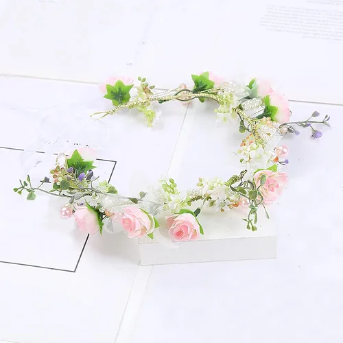 Vista 4 de Vivivalue Diadema de flores bohemias para el cabello corona floral corona de halo con cinta boda festival de fiesta talla única