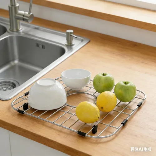 Vista 8 de Protectores de fregadero de acero inoxidable para fregadero de cocina, estante de fregadero de metal de 12.25 x 11.5 pulgadas con orificio