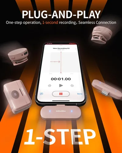 Vista 4 de Micrófono de solapa inalámbrico para iPhone, teléfono Android, PC, rango de 100 pies, estuche de carga de batería de 50 horas, micrófonos con clip