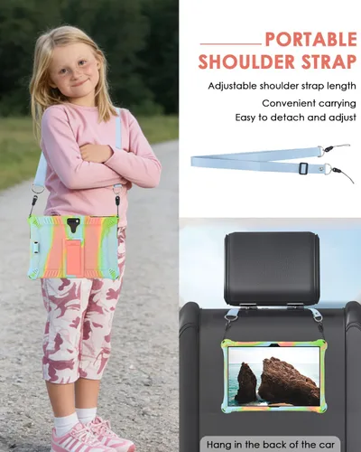 Vista 5 de DETUOSI Feonal - Funda de silicona de 10 pulgadas con correa para el hombro y lápiz capacitivo, funda para tablet con soporte multiángulo, funda
