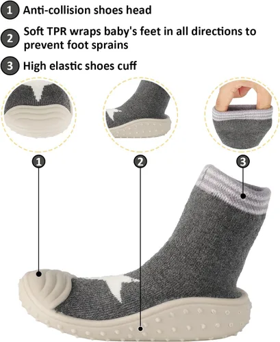 Vista 3 de Zapatos de calcetín para bebés y niños, suela de goma antideslizante, ligeras, elásticas, para el primer paseo, para recién nacidos, zapatos
