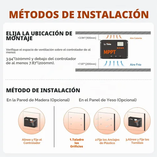 Vista 7 de LiTime 30 Amp MPPT 12V/24V/Auto CC de entrada controlador de carga solar, módulo Bluetooth incorporado, pantalla LCD con parámetros ajustables