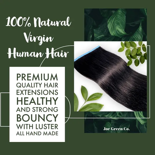 Vista 2 de Joe - Extensiones de cabello humano 100% Remy con cinta color verde (18 pulgadas, negro lacio)
