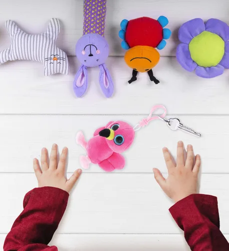 Vista 6 de DolliBu Big Eye - Llavero de peluche de flamenco rosa, llavero de flamenco de peluche, llavero de animal esponjoso para mochila o bolso, llavero
