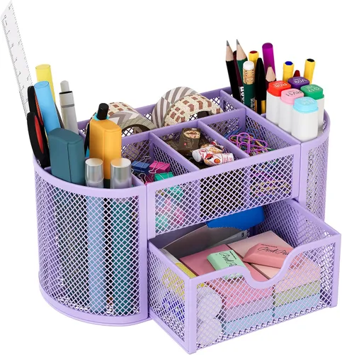 Vista 9 de Organizador para escritorio EasyPAG, malla metálica, 9 compartimentos, gavetas para escritorios con bandeja, Negro