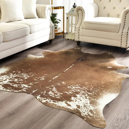 Vista 37 de Easycozy Alfombra de piel de vaca sintética con gran estampado de vaca, 3 x 4 pies, alfombra gruesa y elástica para dormitorio, sala de estar
