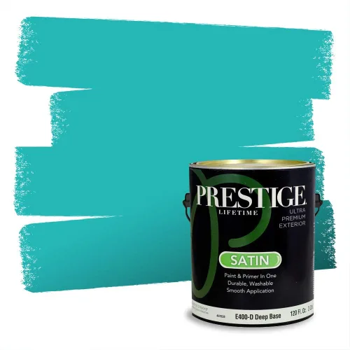 Vista 137 de Prestige Paints - Pintura exterior e imprimación en uno, 1 galón, plano, compatibilidad comparable con el color menta «Whipped Mint» de Behr