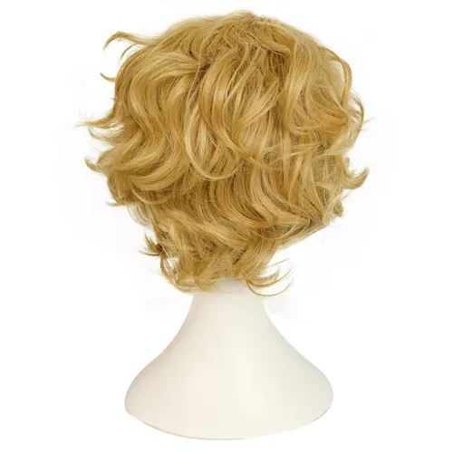Vista 6 de Peluca rubia para hombre, peluca rubia corta, esponjosa, cabello rizado y desordenado Rubia de moda