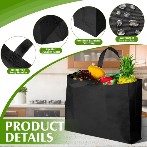 Vista 5 de Silkfly 200 piezas no tejidas bolsa de compras grande reutilizable bolsa de compras regalo bolsas de comestibles con asas bolsa de tela en blanco