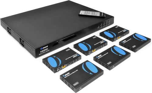 Vista 2 de OREI Extensor de conmutador de matriz HDMI 4K HDBaseT sobre Cat6/7 individual con paquete de 8 cables HDMI - Soporta HDR, CEC e IR control de hasta