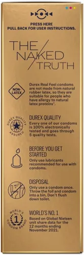Vista 5 de Preservativos Durex sin látex para el sexo, condones lubricados sin látex Durex Avanti Bare Real Feel para hombres con sensación natural de piel