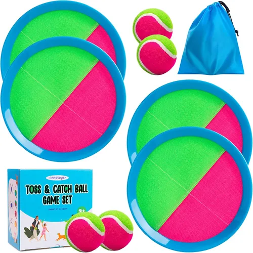 Vista 8 de Juego de pelota para lanzar y atrapar, 4 paletas y 4 bolas al aire libre, juego de captura de remo para niños, patio trasero, playa, piscina, patio