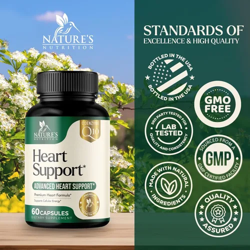 Vista 4 de Suplemento para la salud cardíaca – Fórmula completa de apoyo cardíaco para mujeres y hombres – con CoQ10, vitaminas B, L-Arginina, Espino