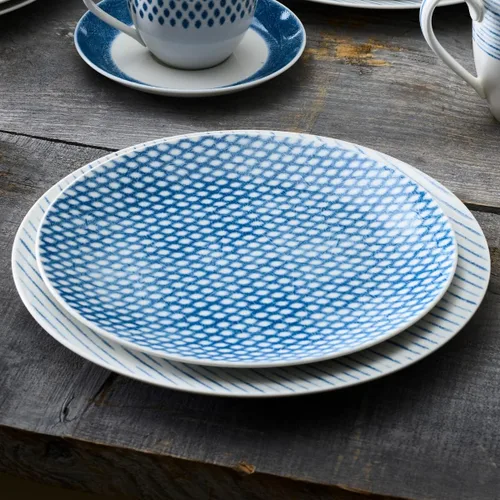 Vista 2 de Noritake Blue Hammock - Juego de vajilla Coupe de 12 piezas, servicio para 4