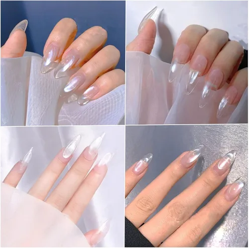 Vista 4 de 2 polvos de uñas de cromo perlado, aurora transparente hielo, pigmento iridiscente camaleón blanco para uñas, purpurina nacarada de alto brillo