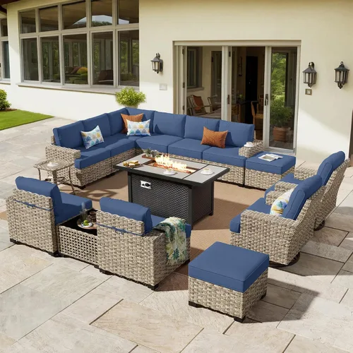 Vista 71 de HOOOWOOO Juego de Muebles Seccionales para Patio al Aire Libre, 6 Piezas Juegos de Conversación de Mimbre Sofá en Forma de L, Sofá Extra Profundo