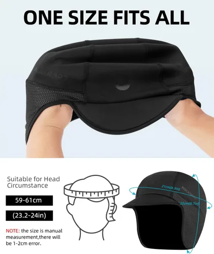 Vista 10 de ROCKBROS Gorras de ciclismo de invierno para hombres y mujeres, sombrero de ciclismo a prueba de viento con visera solar debajo del casco forro negro