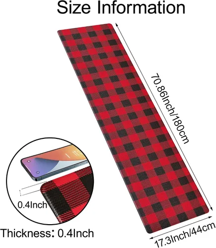 Vista 2 de Tapete Largo de Cocina y Alfombra Tapetes Antifatiga para Piso de Cocina Corredor 17.3''x71'' Negro Rojo Buffalo a Cuadros Corredor Alfombra