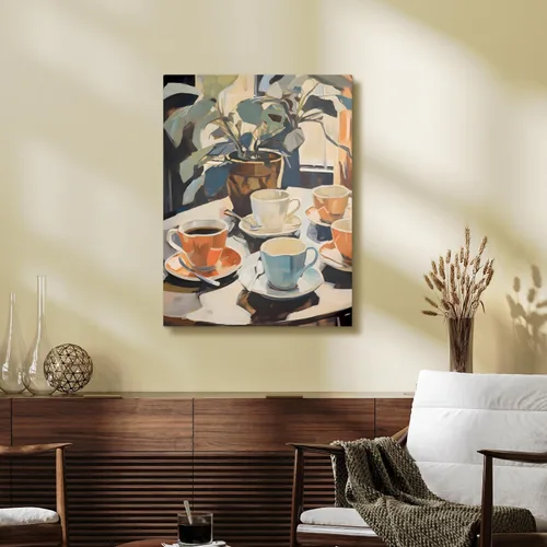 Vista 5 de Cyebmo Arte de Pared Retro Enmarcado de Café, Decoración de Pared de Taza de Café y Planta, Pintura en Lienzo de Acuarela de Café, Póster