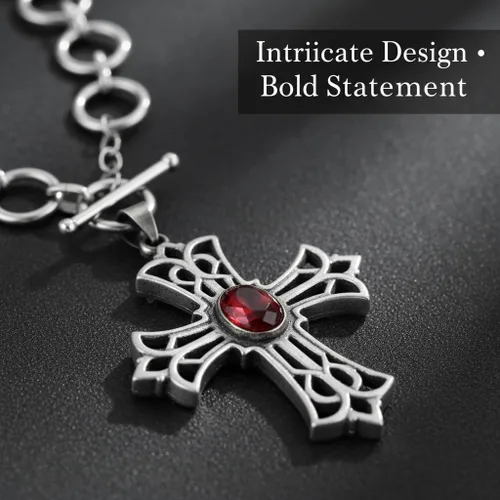 Vista 2 de Chunky Cross Necklace for Women Sterling Silver OT Buckle Necklace Vintage Cross Necklace Gothic Cross Necklace Jewelry Set Gift Golden