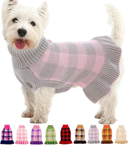 Vista 15 de Vestido de suéter para perro, ropa de Navidad a cuadros para perros Beige