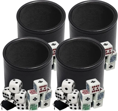 Vista 9 de Cyber-Deals Juego de dados de cuero sintético negro con forro de fieltro negro con póker blanco (Clubs Ace) y dados de pip en bolsa