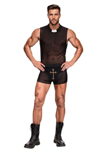 Vista 3 de Disfraz Sexy de Sacerdote de Malla para Hombre Multicolor