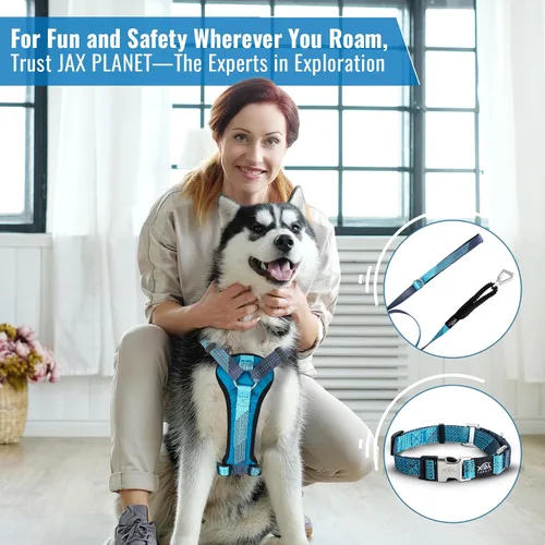 Vista 10 de Arnés para perro sin tirones con asa, arnés de entrenamiento de control de agarre para perros medianos, anillo en D frontal, reflectante, seguro