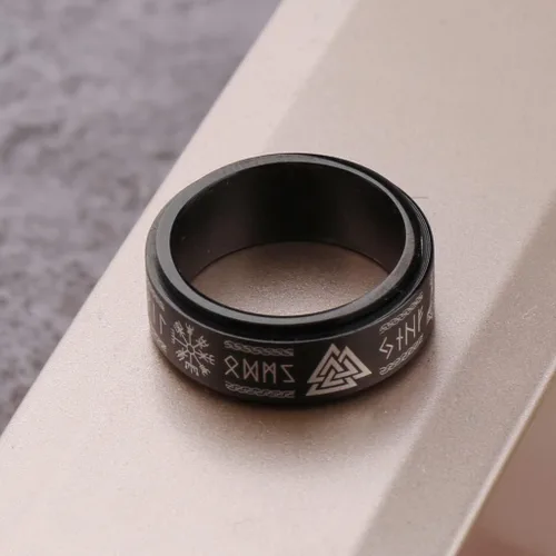 Vista 6 de Anillo vikingo de runa anti ansiedad, anillos de texto nórdico, joyería vikinga, banda de promesa de boda para hombres y mujeres