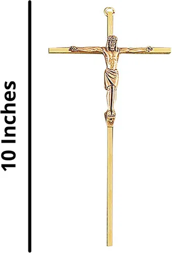 Vista 2 de Crucifijo de metal dorado decorativo colgante de pared, 10 pulgadas