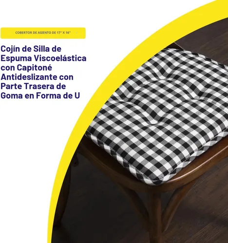 Vista 3 de Sweet Home Collection - Cojín de espuma viscoelástica para silla con capitoné, antideslizante, en forma de U, de 17 x 16 pulgadas, a cuadros Cuadros