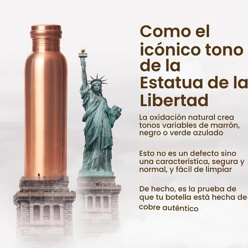 Vista 5 de Otiem Juego de 2 unidades de hidratación de cobre Botella elegante de 32 onzas y recipiente ayurvédico martillado de 32 onzas